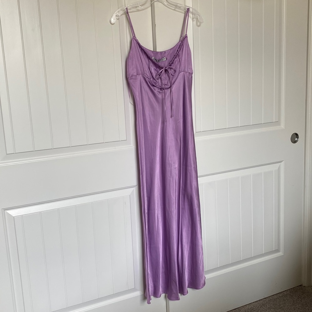 Zara Lilac Satin Slip Maxi Dress